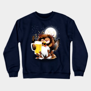 Drunk Owl with Beer Funny Character Crewneck Sweatshirt